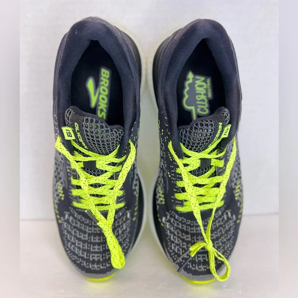 Brooks Black Neon Yellow Athletic Running Shoes with Teal Logo